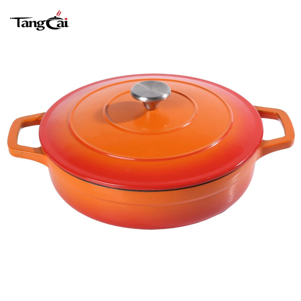 Modern 5QT Enameled Cast Iron Braiser Pan, Shallow Dutch Oven with Lid, Wide-Body Seafood Casserole Pot