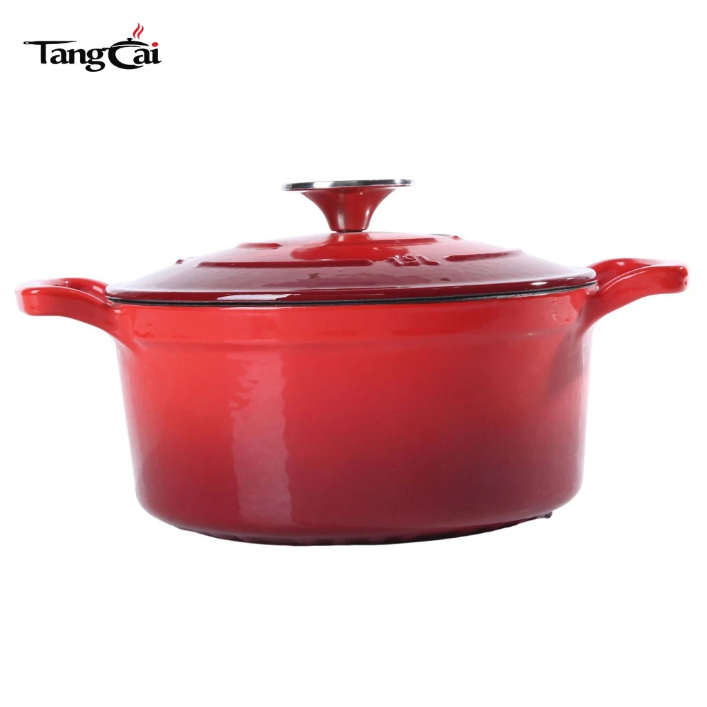 5.5QT Red Enameled Cast Iron Dutch Oven, Multi-function Cookware