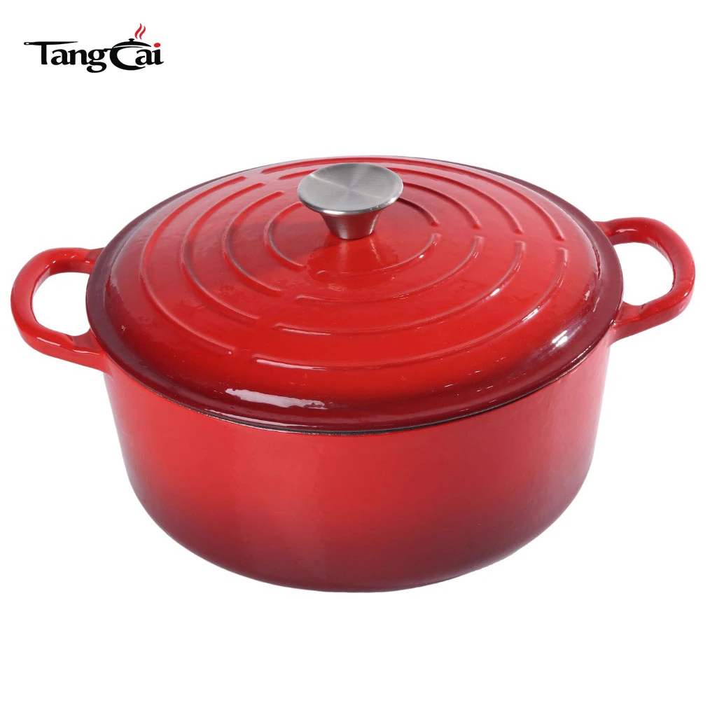 Custom Le Creuset Style 5.5QT Gradient Red Enameled Cast Iron Signature Round Dutch Oven