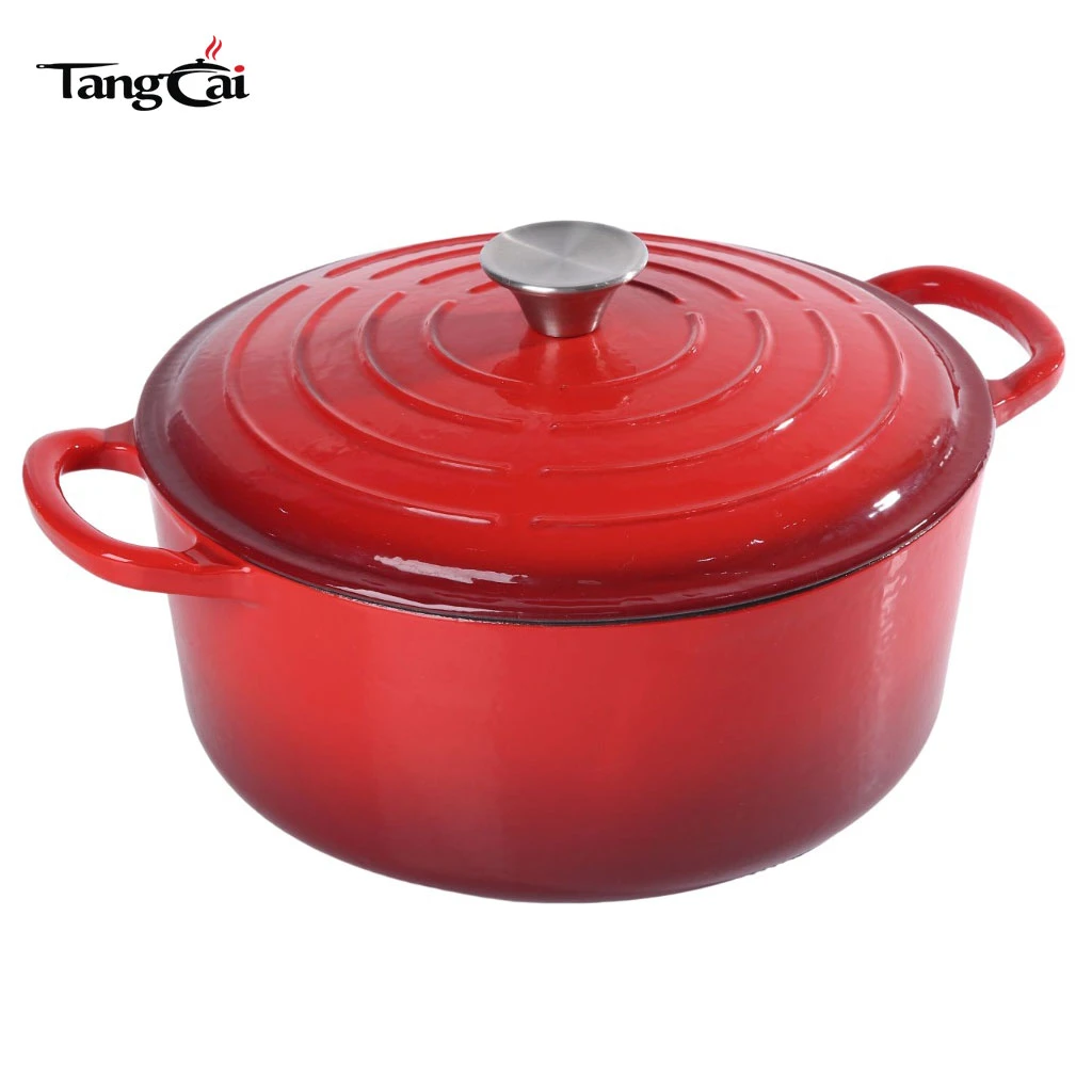 Custom Le Creuset Style 5.5QT Gradient Red Enameled Cast Iron Signature Round Dutch Oven