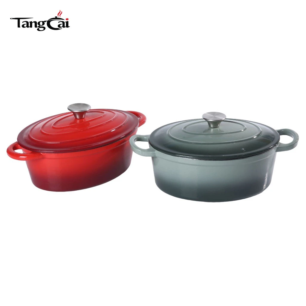 Large Capacity 6.5QT Oval Enamel Cast Iron Dutch Oven, Big Size Heavy-Duty Cooking Pot for Family Cooking