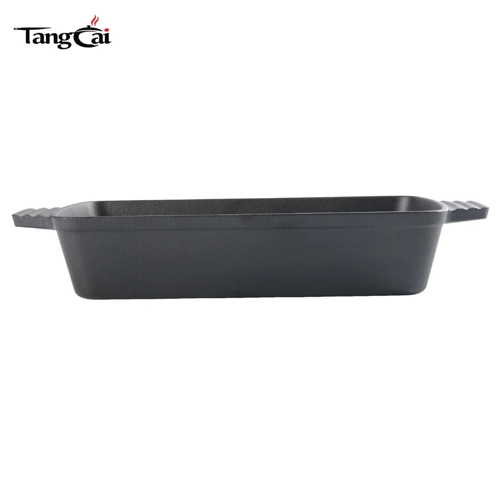 Pre-seasoned Cast Iron Roaster, Rectangular Deep Baking Dish for Casserole, Focaccia, Lasagna