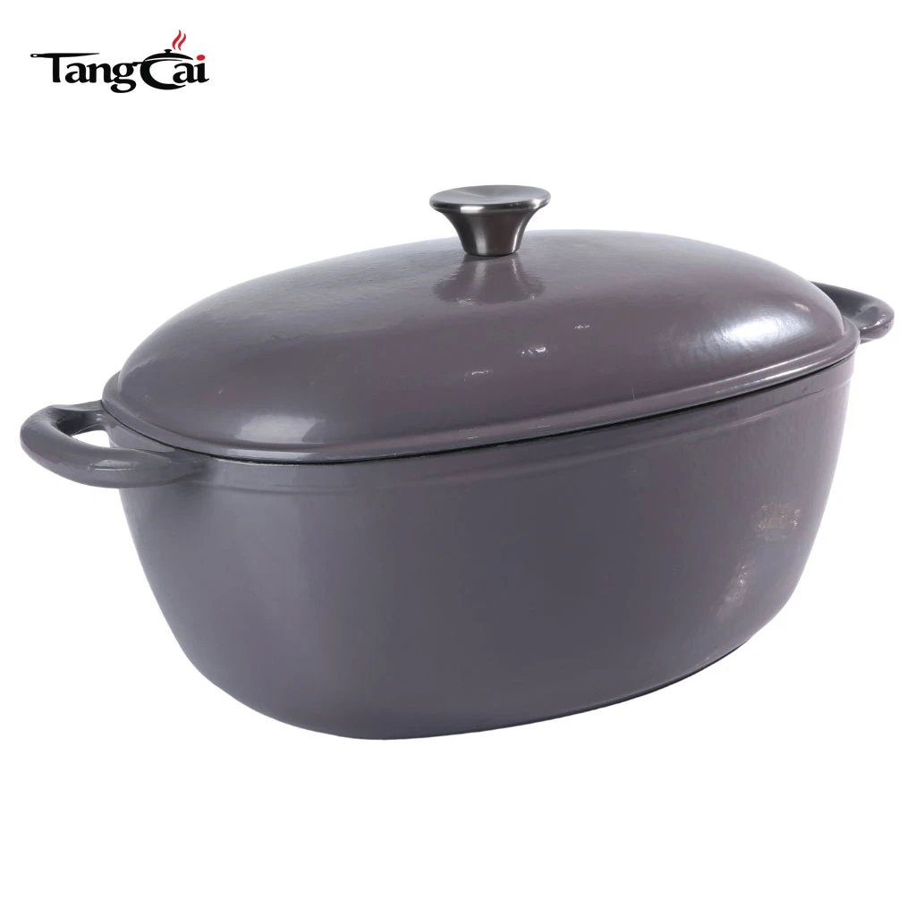 Extra Large Capacity Enameled Cast Iron Dutch Oven, Oversized Oval Big Casserole Pot with Thick Curved Loop Handles