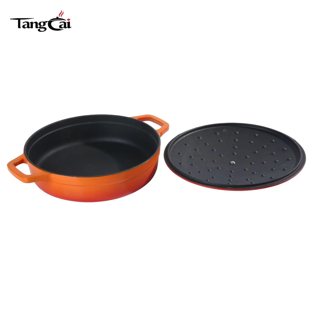 Modern 5QT Enameled Cast Iron Braiser Pan, Shallow Dutch Oven with Lid, Wide-Body Seafood Casserole Pot