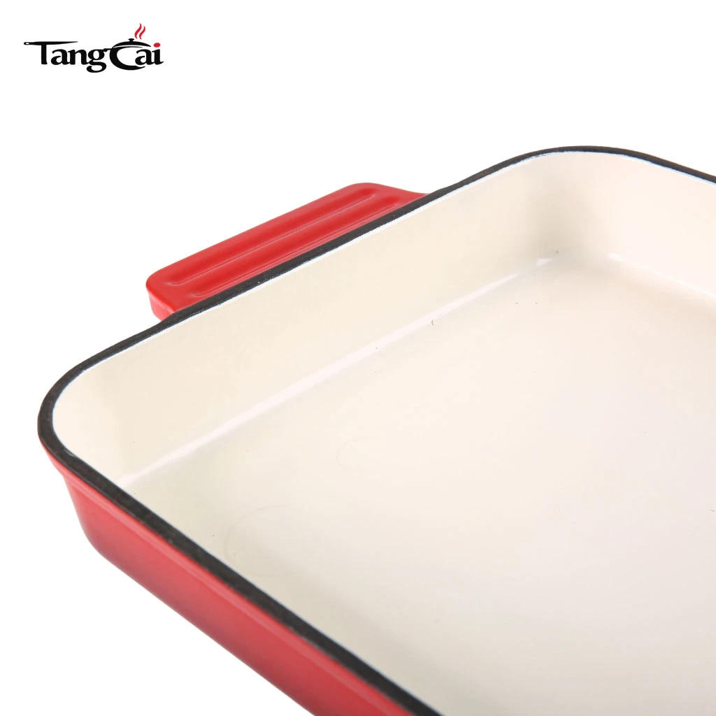 Red Enameled Cast Iron Roaster Pan | Rectangular Casserole Dish with Dual Side Handles