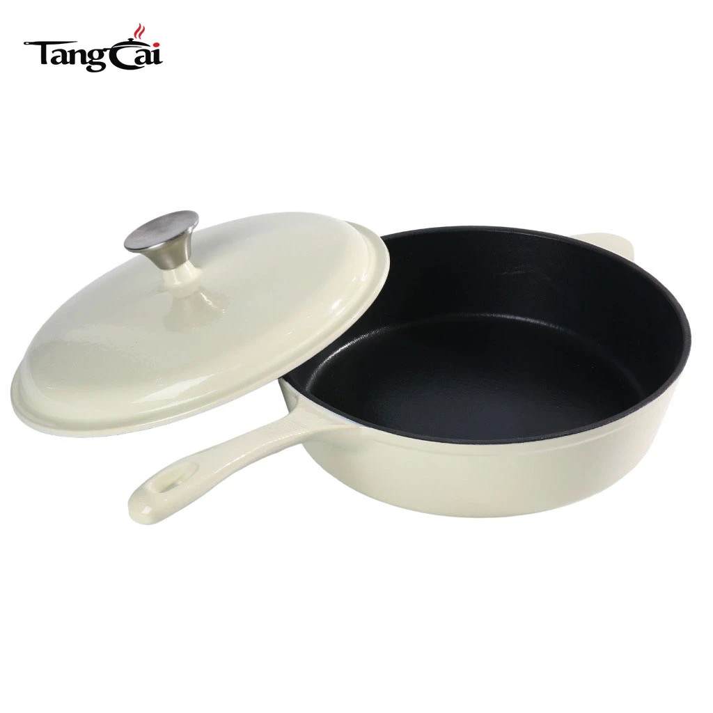 OEM Cream White Enameled Cast Iron Saucepan | Multi-purpose Large Deep Frying Pan