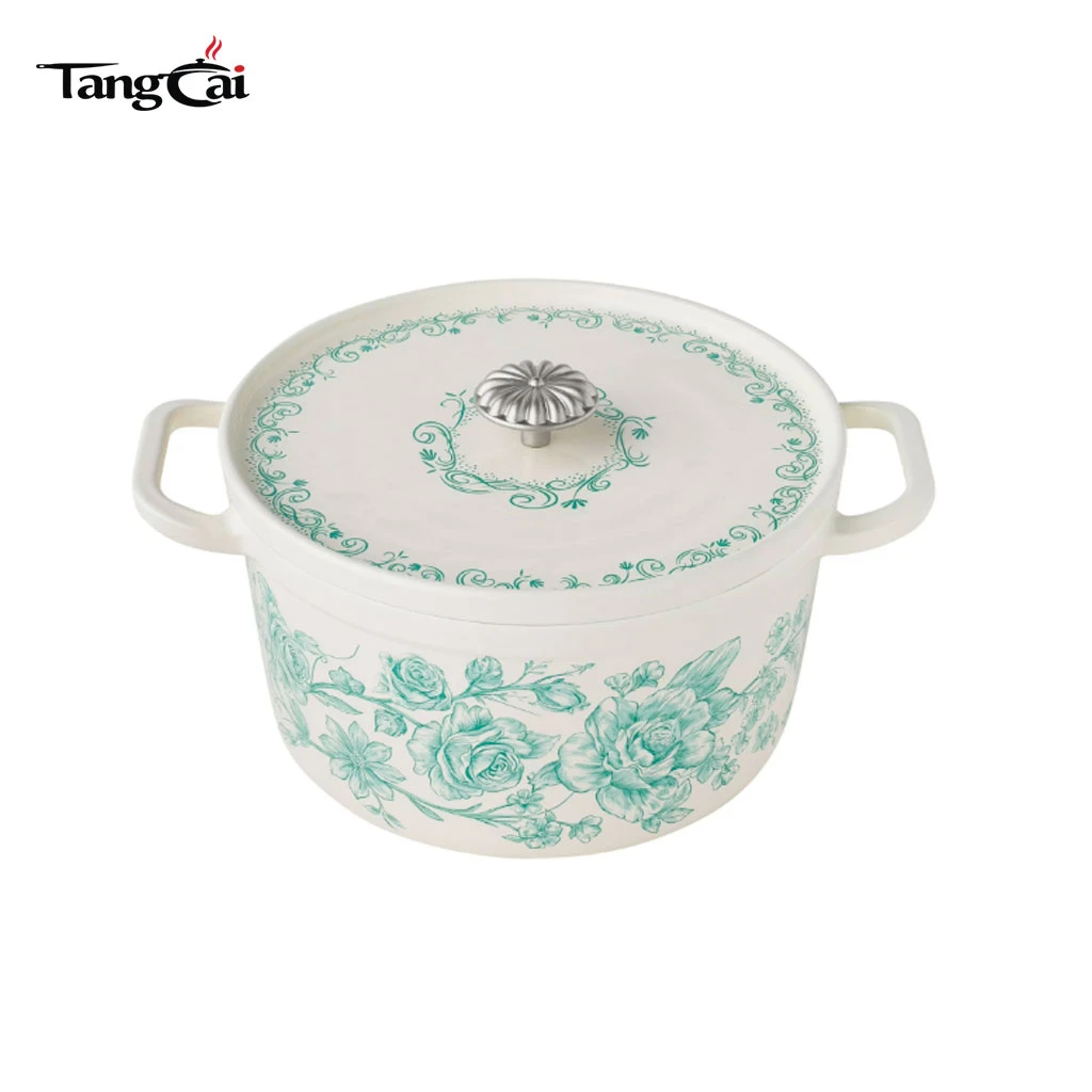 2026 Trending Cookware Vintage Floral 5QT Enamel Cast Iron Dutch Oven Nonstick Casserole Pot with Lid for Brands & Private Label