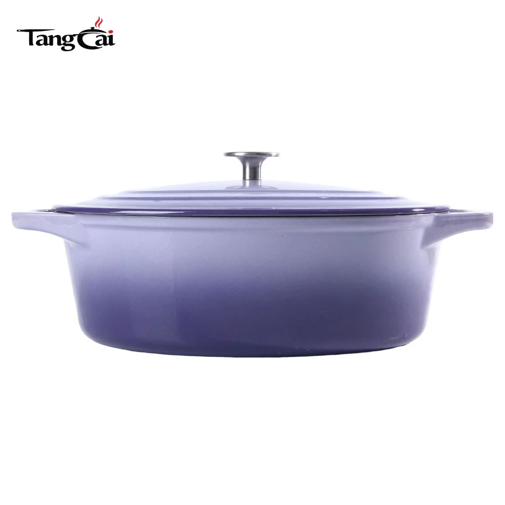 7Quart Purple Color Oval Enameled Cast Iron Dutch Oven, Family Size Casserole Soup Pot
