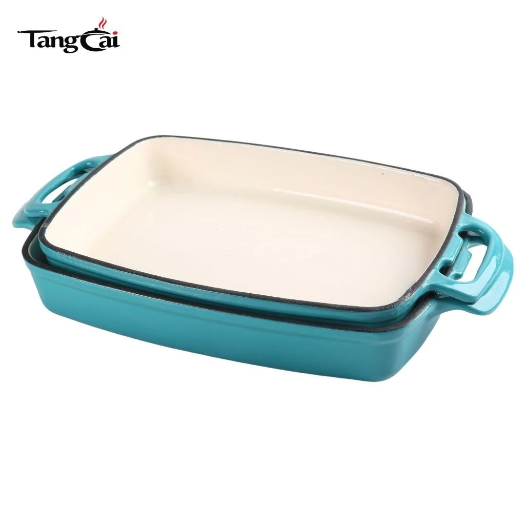 OEM Enameled Cast Iron Roaster Pan, Rectangular Casserole Dish with Hollow Loop Handles