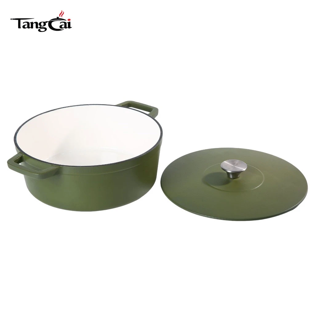 Custom 6.5QT Matte Dark Green Enamel Cast Iron Dutch Oven with Flat Lid