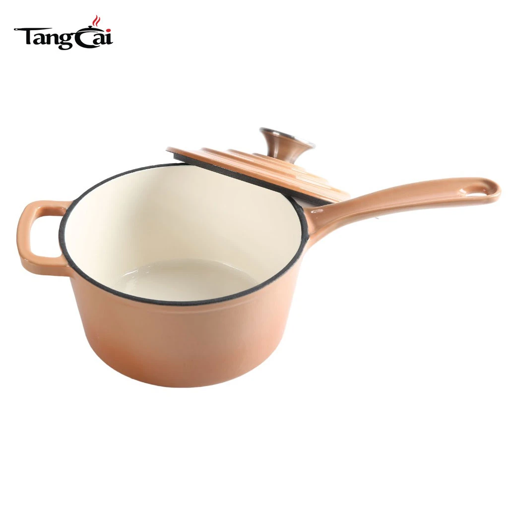 3.5Quart Enameled Cast Iron Saucepan with Lid Mini Deep Skillet Pan with Long Handle