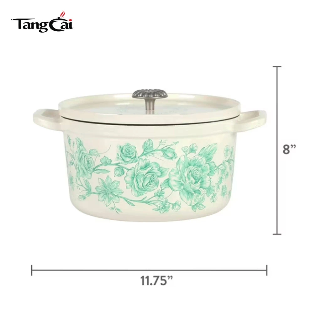 2026 Trending Cookware Vintage Floral 5QT Enamel Cast Iron Dutch Oven Nonstick Casserole Pot with Lid for Brands & Private Label