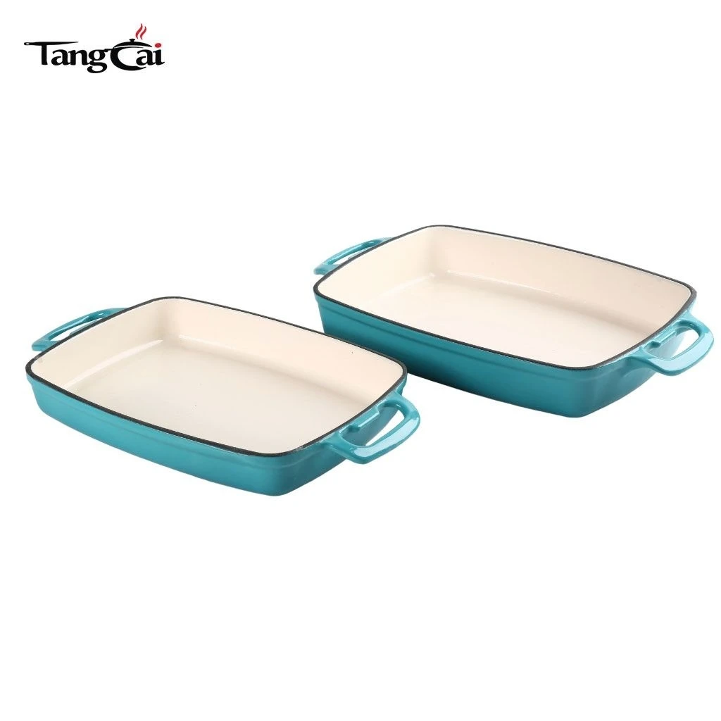 OEM Enameled Cast Iron Roaster Pan, Rectangular Casserole Dish with Hollow Loop Handles