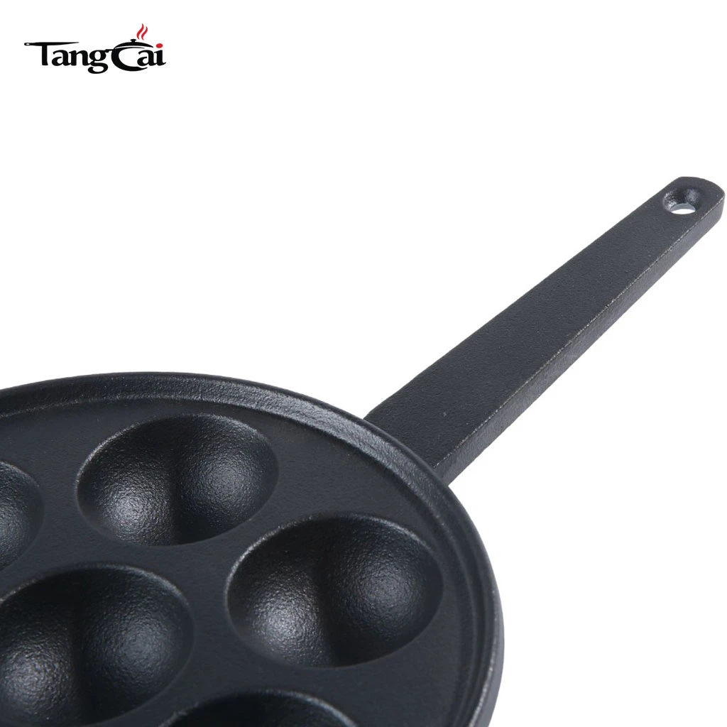 7-Hole Cast Iron Takoyaki Pan, Non-Stick Pre-Seasoned Grill Pan for Octopus Balls, Pancake Puffs