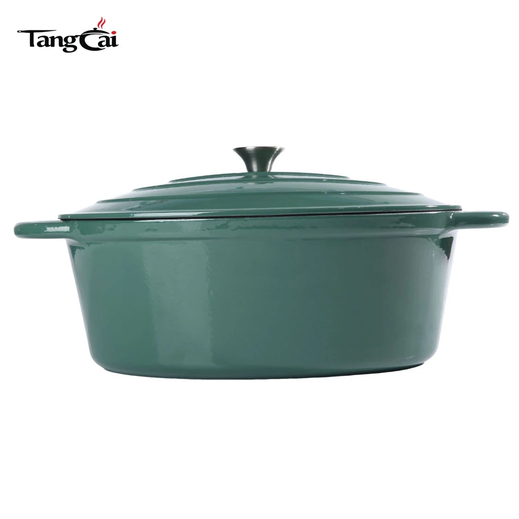 Large 7 Quart Enameled Cast Iron Oval Dutch Oven with Lid