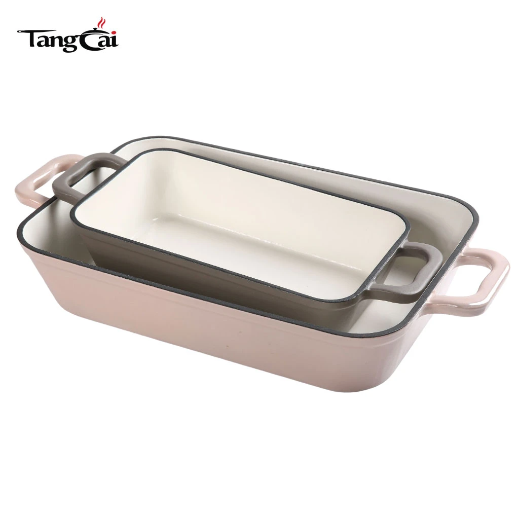 Rectangular Enameled Cast Iron Deep Roasting Pan - Heavy Duty Baking Tray Nonstick Durable Lasagna Pan