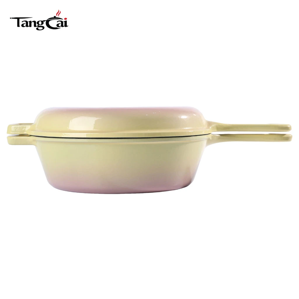 Enameled Cast Iron 2-in-1 Multi Combo Cooker with Long Handle