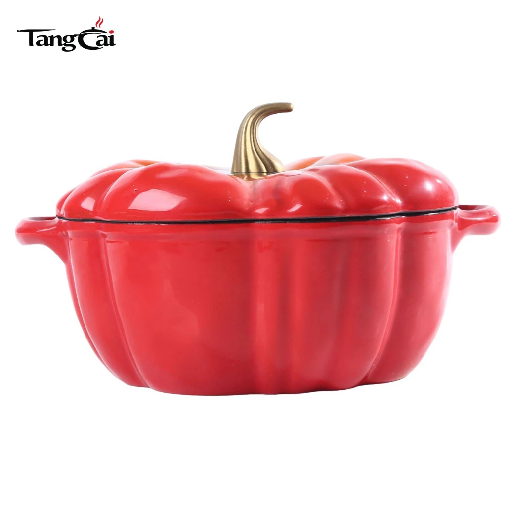 Gradient Red Pumpkin Shaped Enamel Cast Iron Dutch Oven with Matte Black Inner Coating
