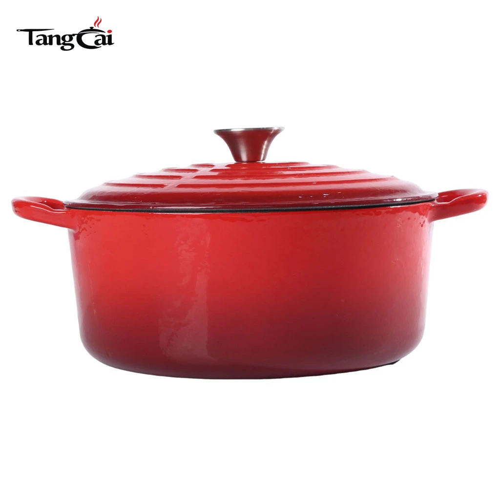 Custom Le Creuset Style 5.5QT Gradient Red Enameled Cast Iron Signature Round Dutch Oven