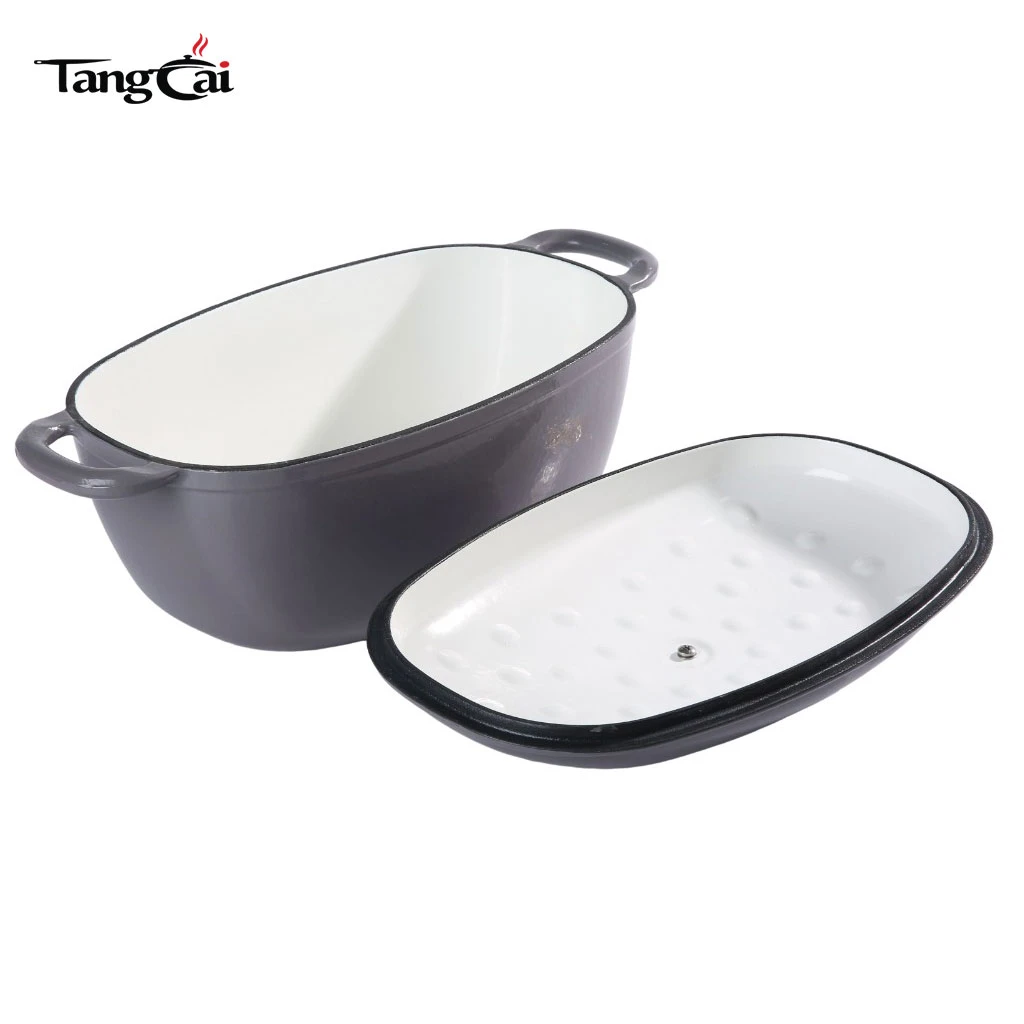 Extra Large Capacity Enameled Cast Iron Dutch Oven, Oversized Oval Big Casserole Pot with Thick Curved Loop Handles