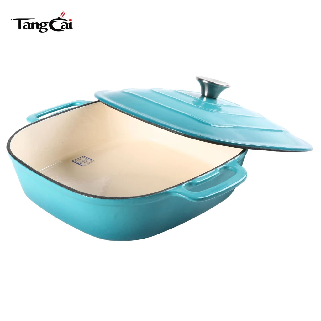 OEM Cookware Manufacturer Custom Square Shape Enameled Cast Iron Dutch Oven with Lid for Baking,Braising,Stewing,Roasting