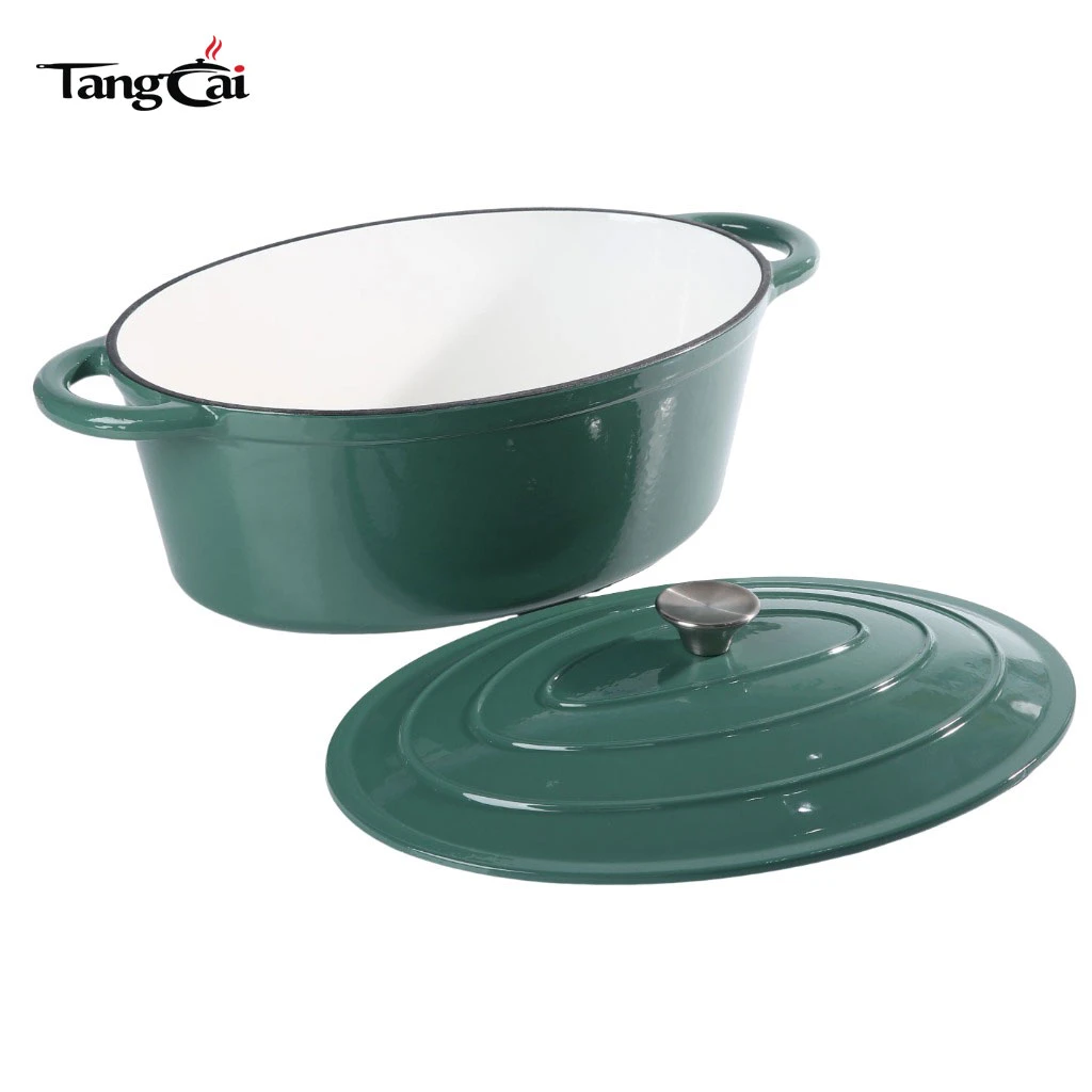 Large 7 Quart Enameled Cast Iron Oval Dutch Oven with Lid