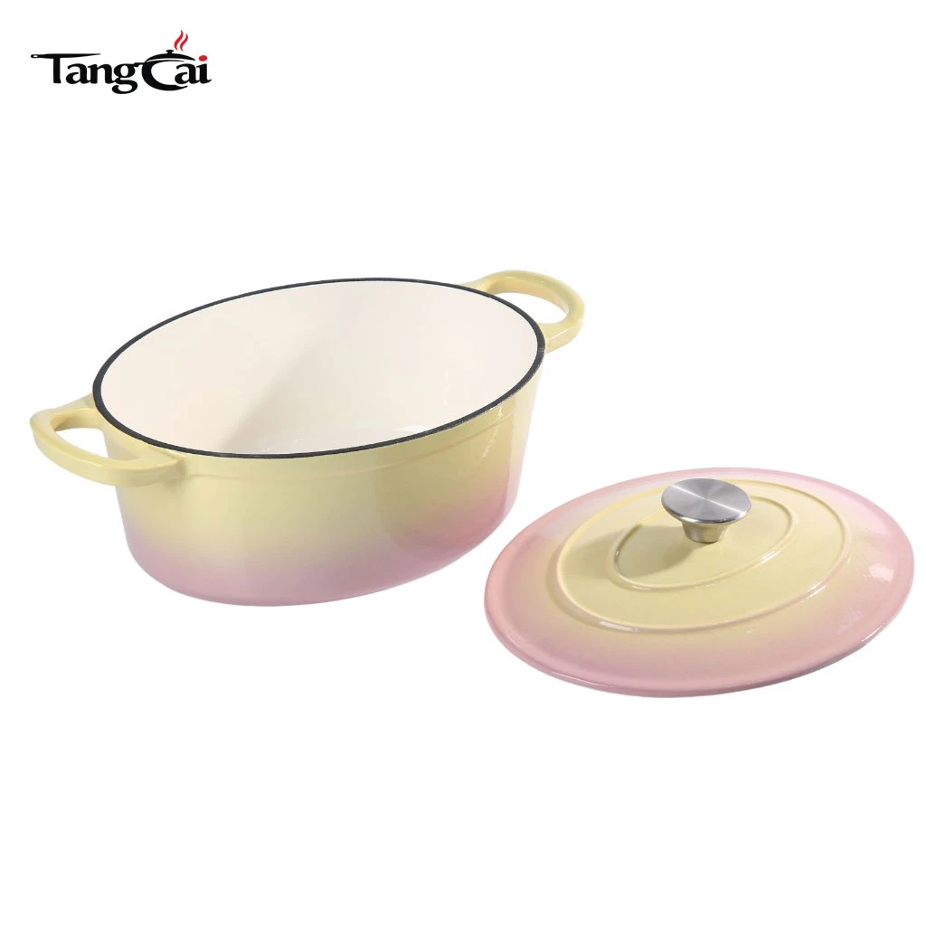 All In One Cookware 6.5QT Oval Enameled Cast Iron Dutch Oven - Oval Large Soup Pot with Lid for Home Kitchen and Catering