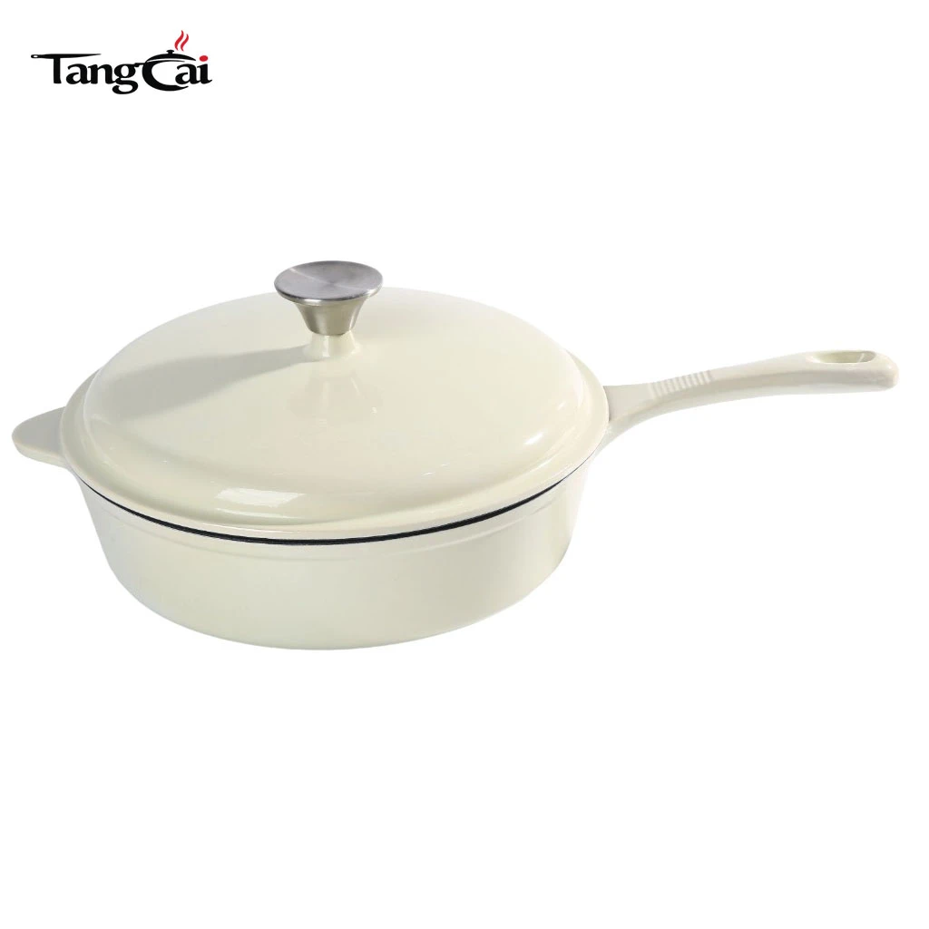 OEM Cream White Enameled Cast Iron Saucepan | Multi-purpose Large Deep Frying Pan