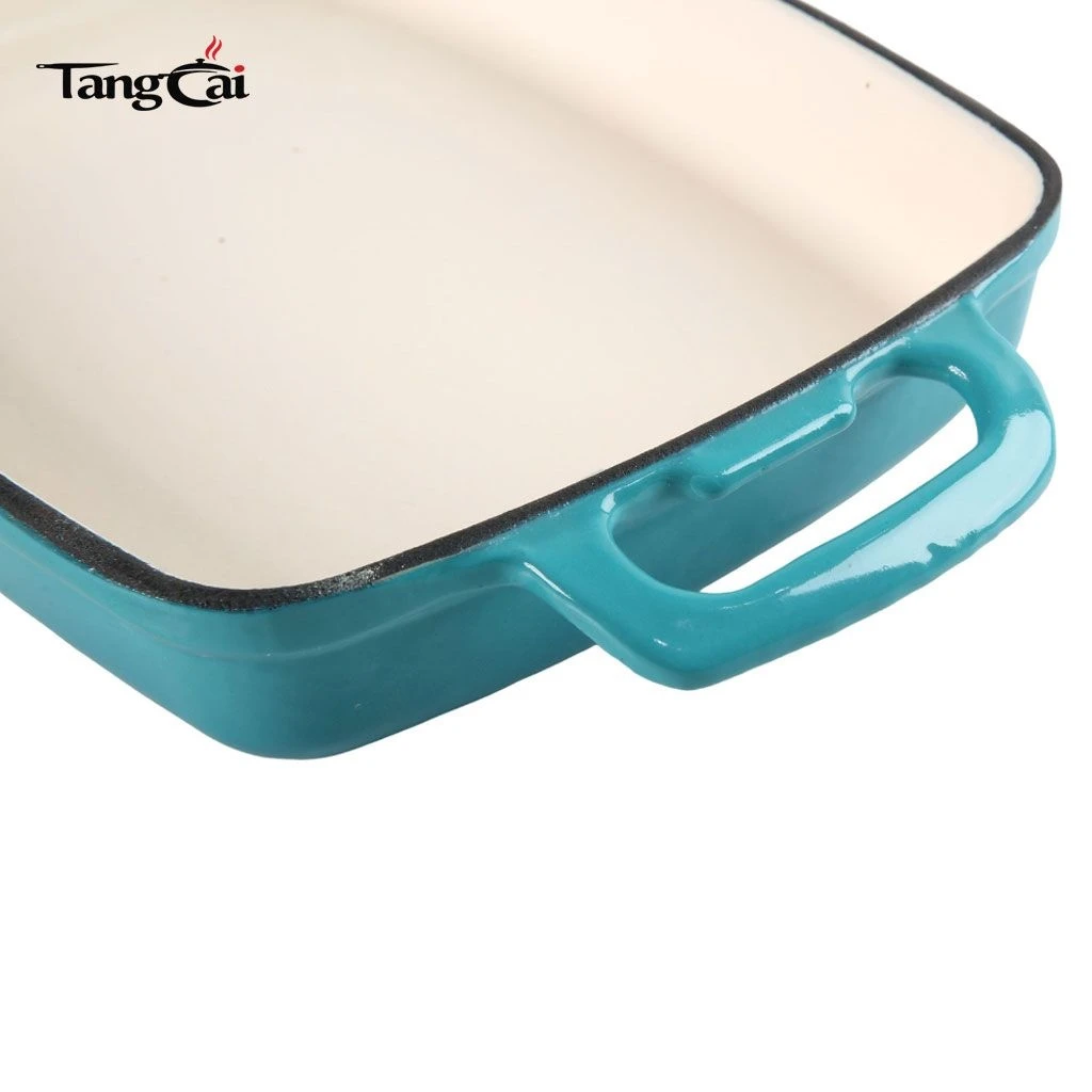 OEM Enameled Cast Iron Roaster Pan, Rectangular Casserole Dish with Hollow Loop Handles