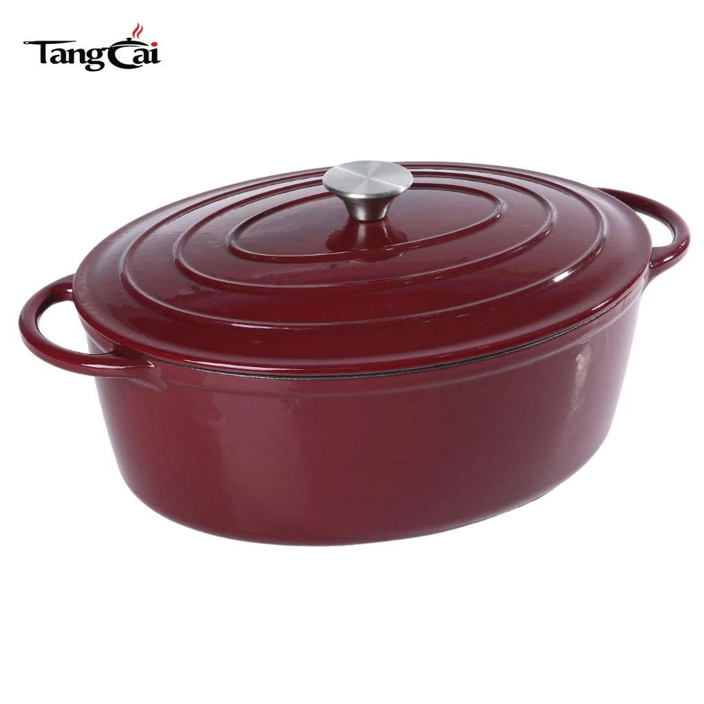 Large 7Quart Oval Enameled Cast Iron Dutch Oven, Family Size Casserole Pot with Curved Loop Handles, Multi-use Cookware All Stovetop Workable