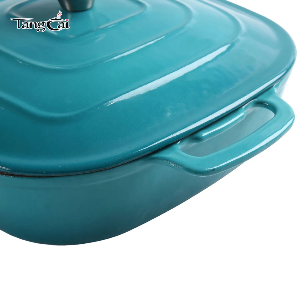 OEM Cookware Manufacturer Custom Square Shape Enameled Cast Iron Dutch Oven with Lid for Baking,Braising,Stewing,Roasting