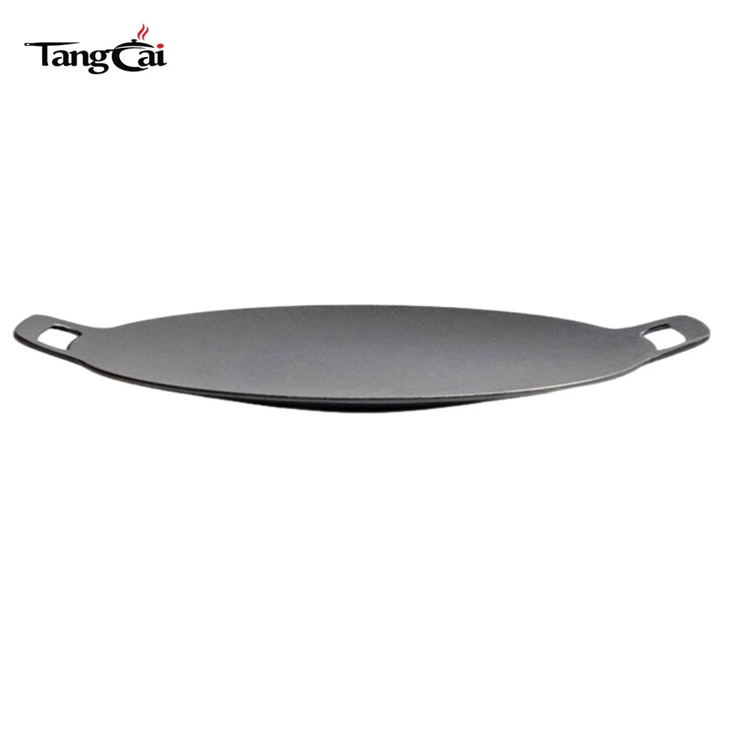 Pre-Seasoned Round 13-Inch Korean Cast Iron BBQ Tawa Grill Pan, Large Flat Skillet with Dual Handles for Roti, Dosa, Tortillas & Crepes
