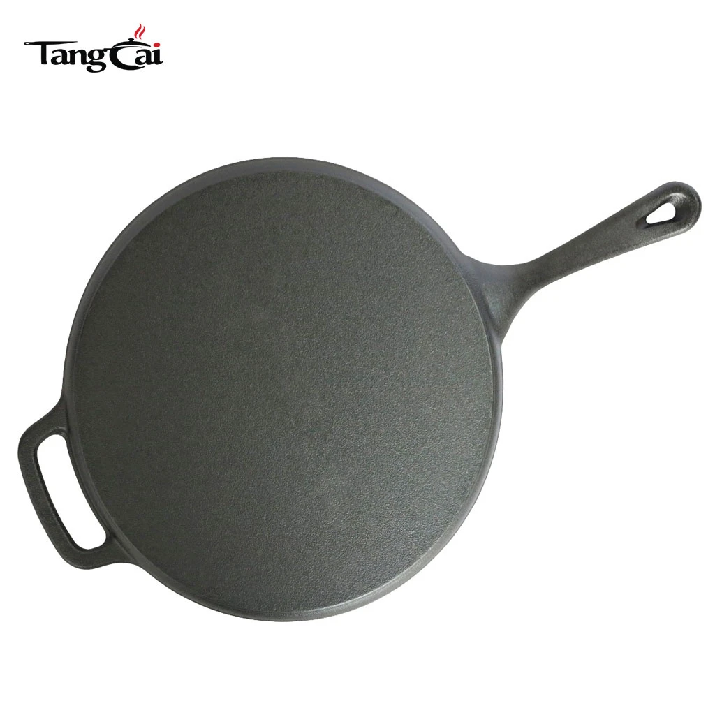 12Inch Pre-Seasoned Cast Iron Flat Griddle Pan, Round Crepe & Pizza Pan with Dual Handles, Cast Iron Tawa for Roti, Tortillas & Breakfast