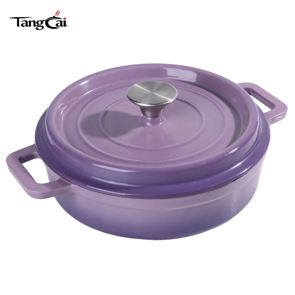 Mini Purple 3.5QT Shallow Enameled Cast Iron Dutch Oven, Small Individual Casserole Pot, Single-Serve Seafood Cookware