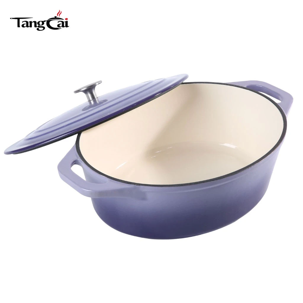 7Quart Purple Color Oval Enameled Cast Iron Dutch Oven, Family Size Casserole Soup Pot