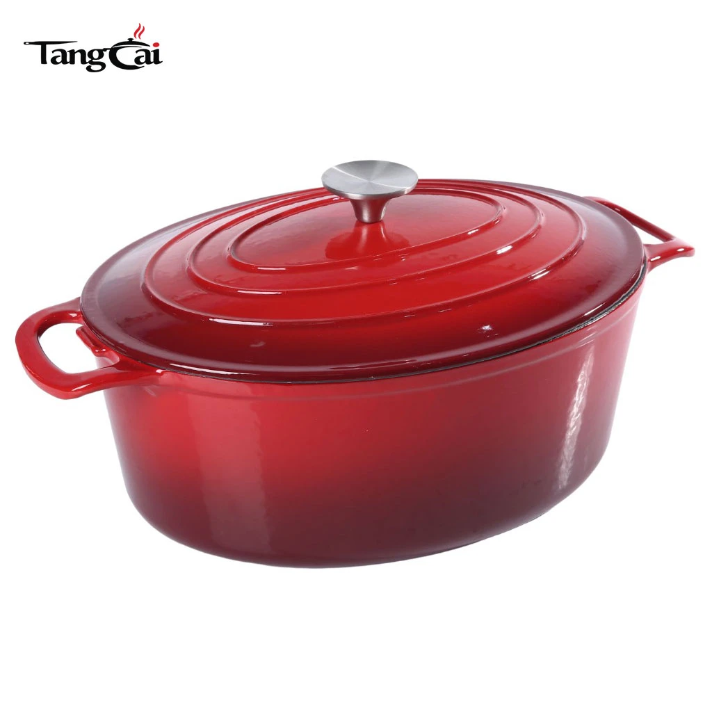 Large All In One Cookware Oval 6.5QT Enameled Cast Iron Dutch Oven, Family Size Casserole Stock Pot