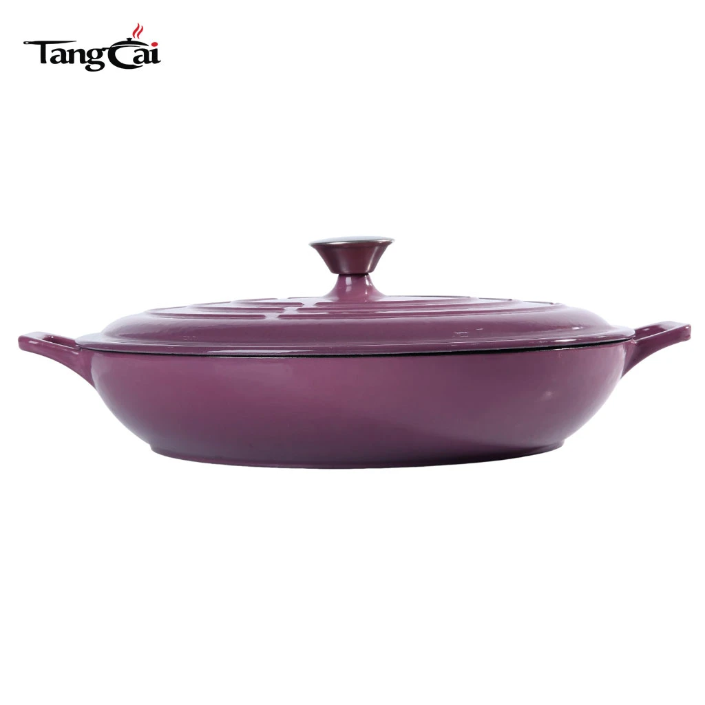 Grape Purple Enameled Cast Iron Shallow Dutch Oven, 3.8QT Multi-purpose Seafood Casserole Pan
