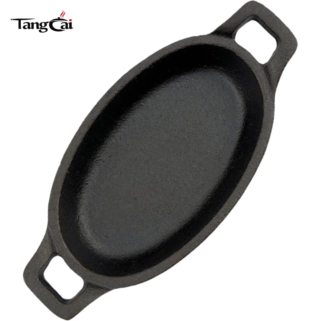 6 Pack 4.7 x 8.8 Inch Mini Cast Iron Skillet Set - Small Cast Iron Oval Serving Sizzling Plate Set