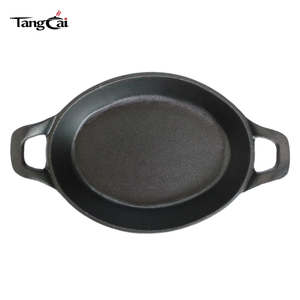 6 Pack 4.7 x 8.8 Inch Mini Cast Iron Skillet Set - Small Cast Iron Oval Serving Sizzling Plate Set