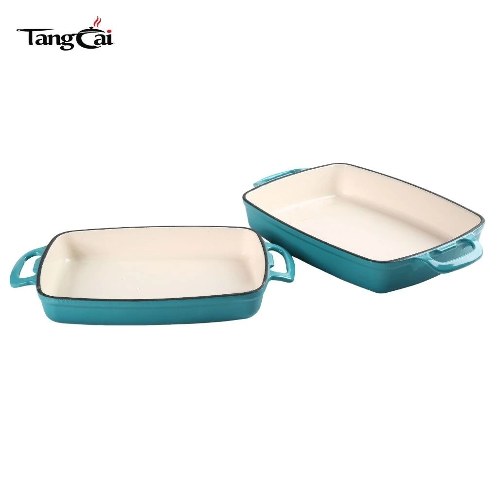 OEM Enameled Cast Iron Roaster Pan, Rectangular Casserole Dish with Hollow Loop Handles