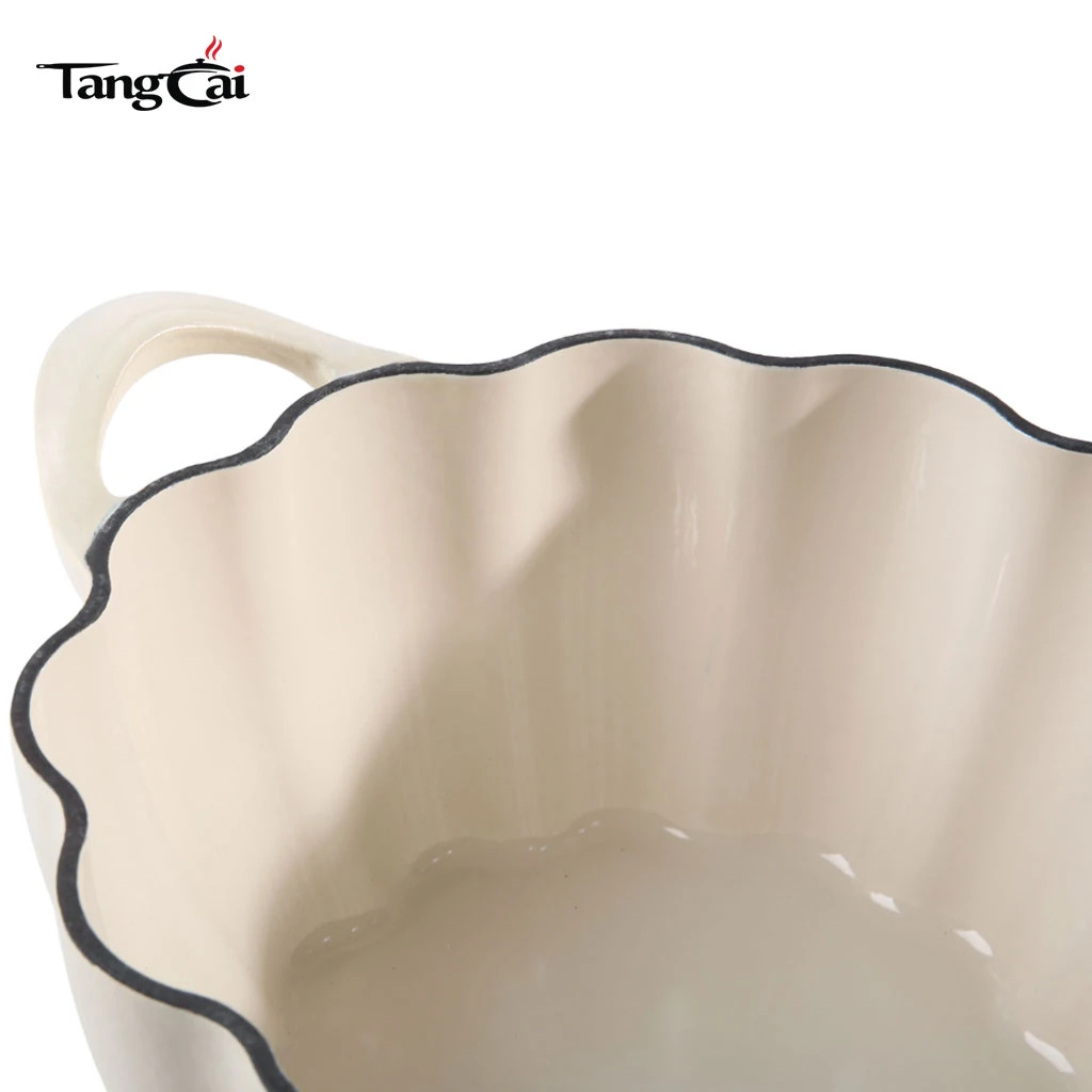 Cream White Pumpkin Shaped Enamel Cast Iron Dutch Oven, Decorative Heavy Duty Stock Pot