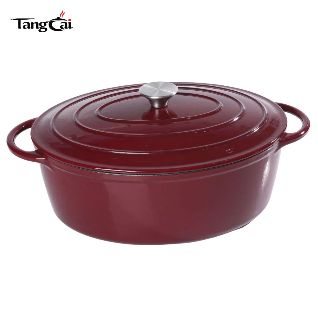 Large 7Quart Oval Enameled Cast Iron Dutch Oven, Family Size Casserole Pot with Curved Loop Handles, Multi-use Cookware All Stovetop Workable