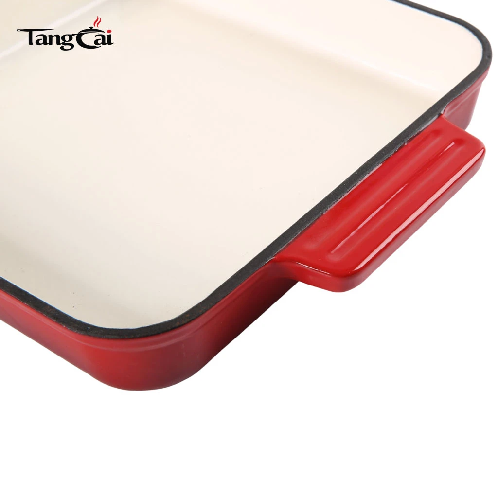 Red Enameled Cast Iron Roaster Pan | Rectangular Casserole Dish with Dual Side Handles