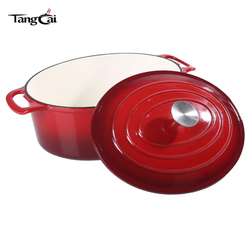 Large All In One Cookware Oval 6.5QT Enameled Cast Iron Dutch Oven, Family Size Casserole Stock Pot
