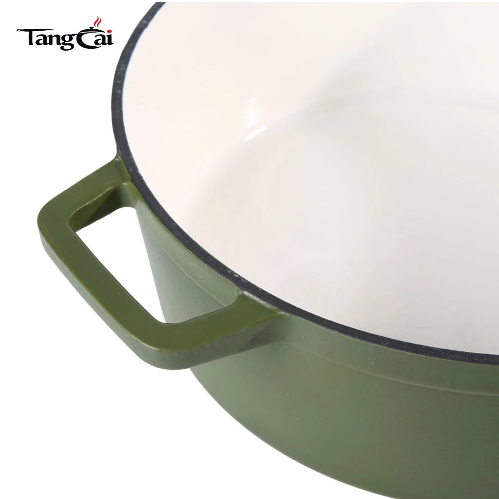 Custom 6.5QT Matte Dark Green Enamel Cast Iron Dutch Oven with Flat Lid