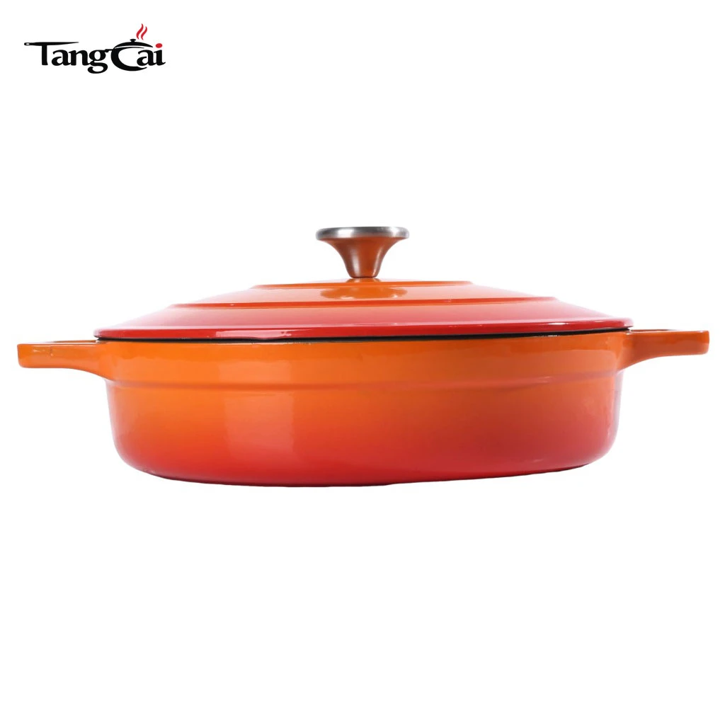 Modern 5QT Enameled Cast Iron Braiser Pan, Shallow Dutch Oven with Lid, Wide-Body Seafood Casserole Pot