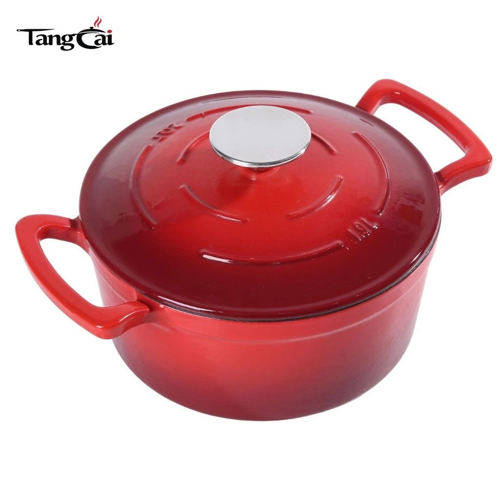 5.5QT Red Enameled Cast Iron Dutch Oven, Multi-function Cookware