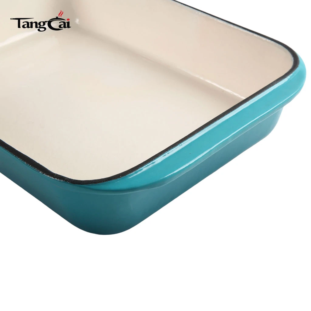 Custom Teal Color Enameled Cast Iron Roasting Pan - Rectangular Seafood Casserole Dish