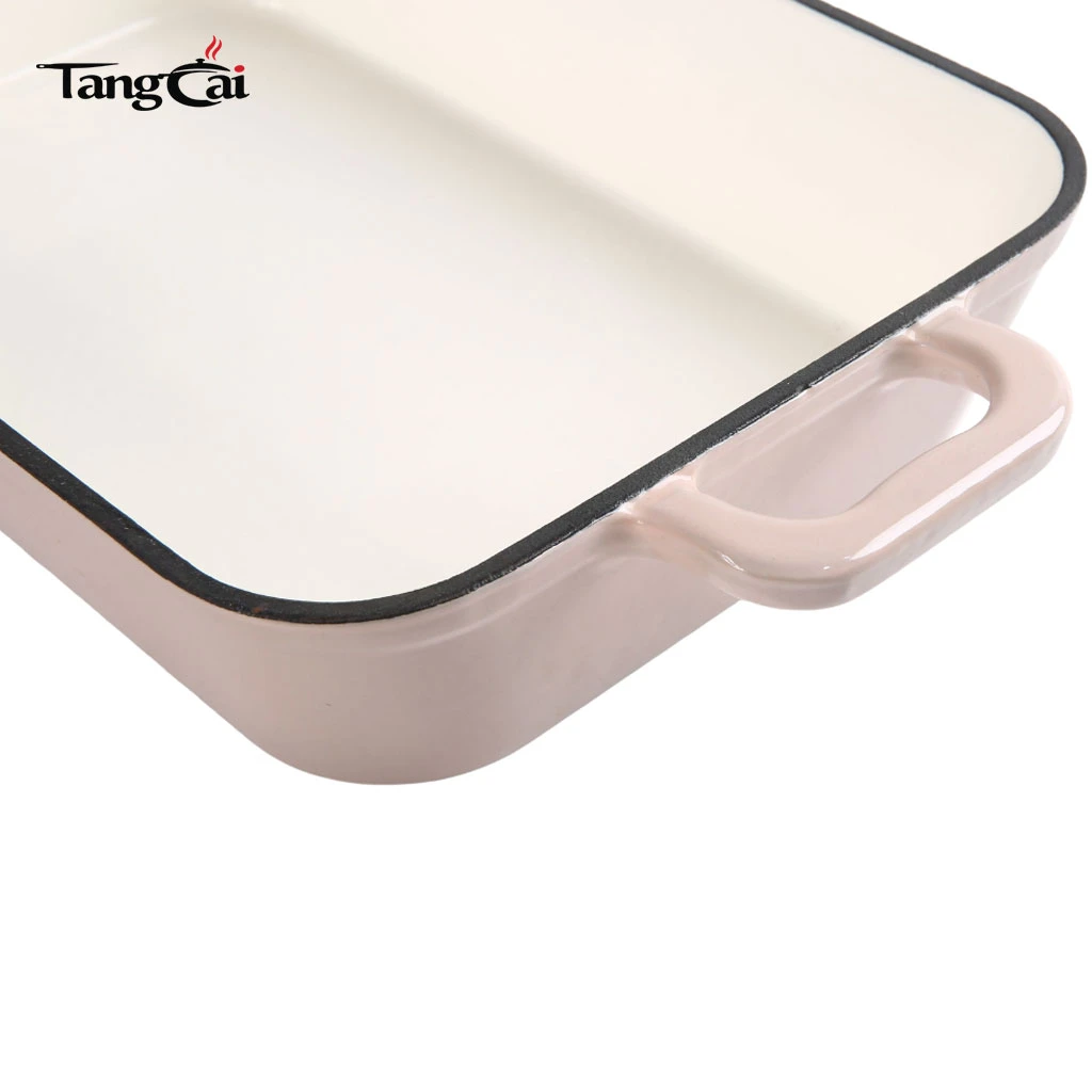 Rectangular Enameled Cast Iron Deep Roasting Pan - Heavy Duty Baking Tray Nonstick Durable Lasagna Pan