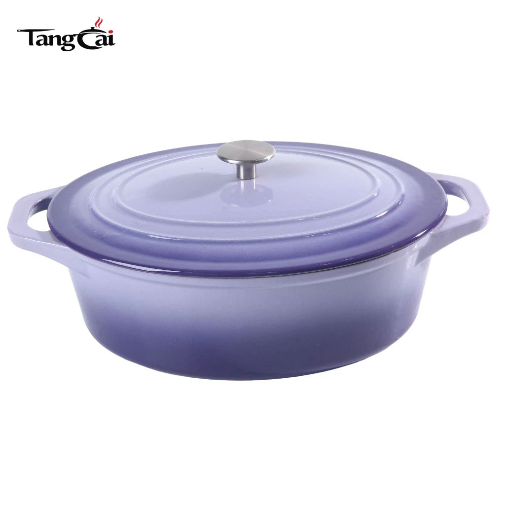 7Quart Purple Color Oval Enameled Cast Iron Dutch Oven, Family Size Casserole Soup Pot